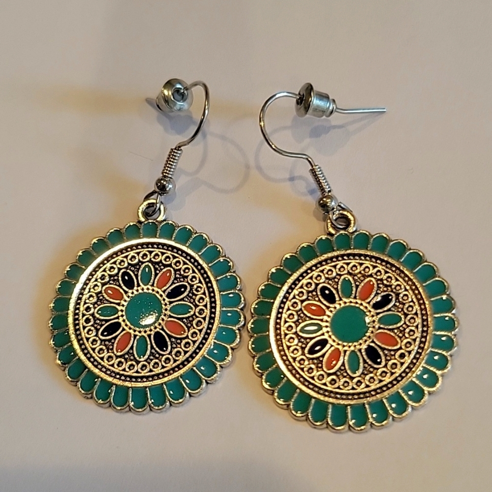 Turquoise enamel and pink earrings!